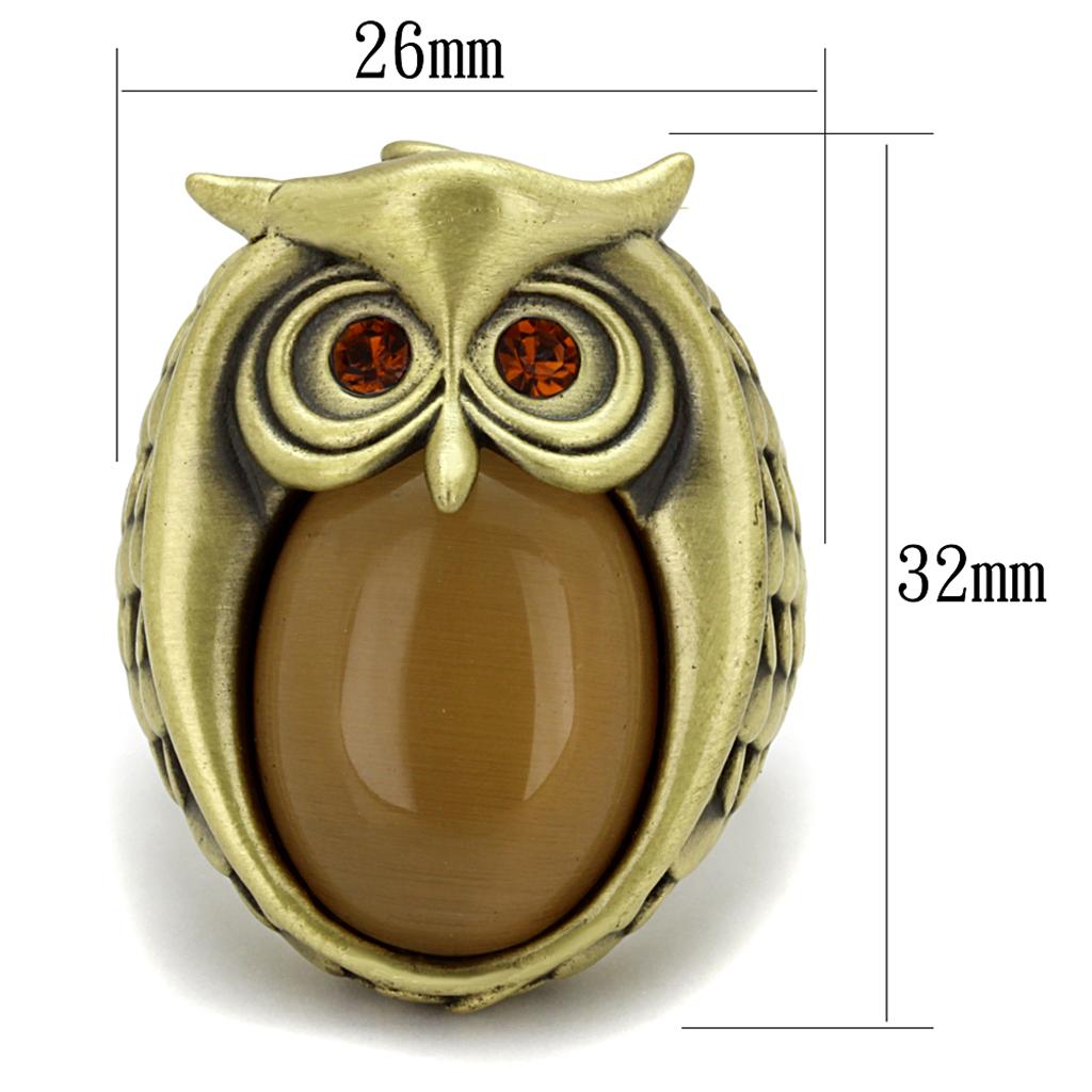 LO3888 - Antique Copper Brass Ring with Synthetic Cat Eye in Brown-1