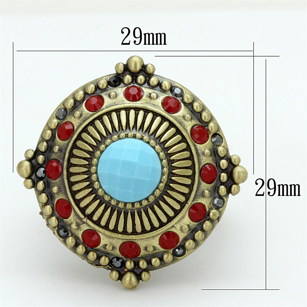 LO3890 - Antique Copper Brass Ring with Synthetic Turquoise in Turquoise-1