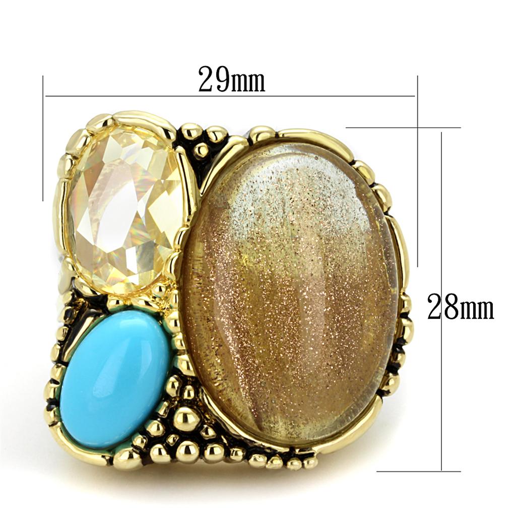 LO3900 - Gold Brass Ring with Synthetic Synthetic Rutile in Topaz-1