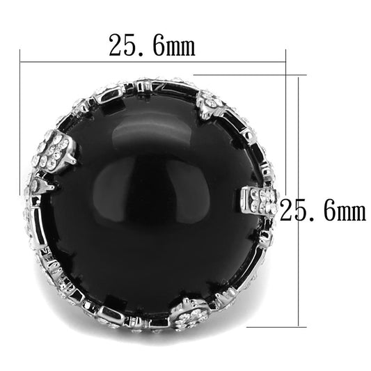 LO3911 - Rhodium Brass Ring with Synthetic Cat Eye in Jet-1