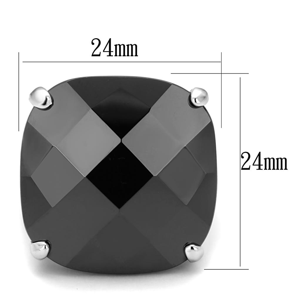 LO3912 - Rhodium Brass Ring with AAA Grade CZ  in Jet-1