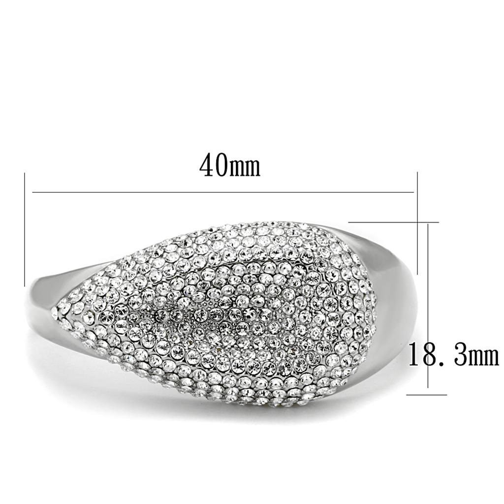LO3913 - Rhodium Brass Ring with Top Grade Crystal  in Clear-1