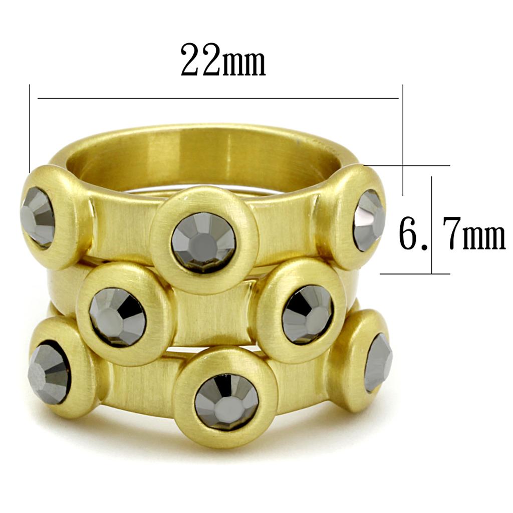 LO3917 - Gold & Brush Brass Ring with Top Grade Crystal  in Hematite-1