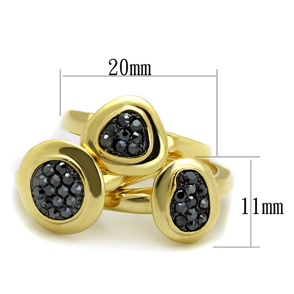 LO3927 - Gold Brass Ring with Top Grade Crystal  in Hematite-1