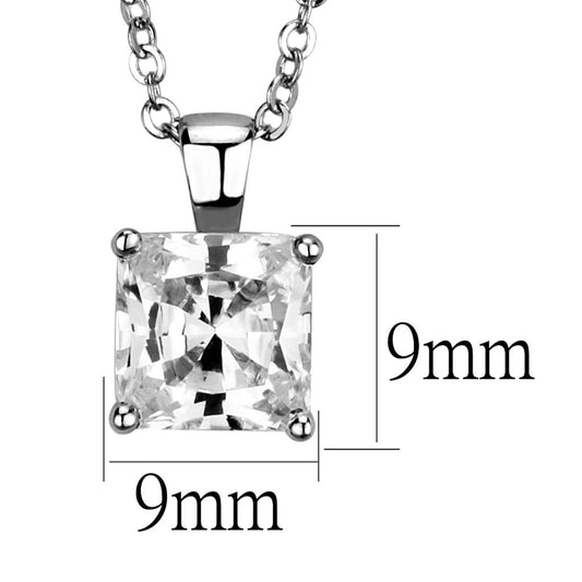 LO3931 - Rhodium Brass Chain Pendant with AAA Grade CZ  in Clear-1