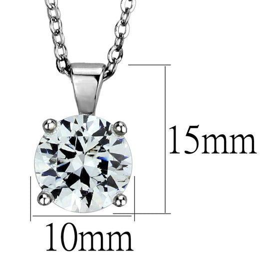 LO3932 - Rhodium Brass Chain Pendant with AAA Grade CZ  in Clear-1