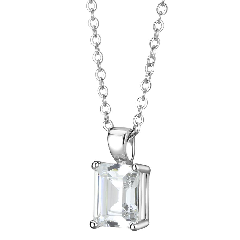 LO3934 - Rhodium Brass Chain Pendant with AAA Grade CZ  in Clear-2