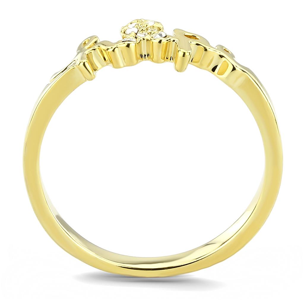 LO3965 - Flash Gold Brass Ring with Top Grade Crystal  in Clear-2