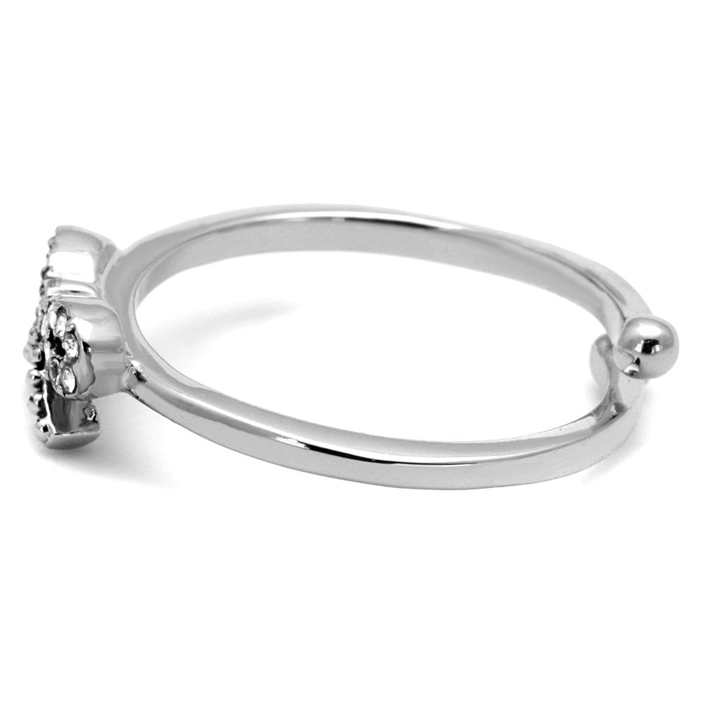 LO4041 - Rhodium Brass Ring with Top Grade Crystal  in Clear-2