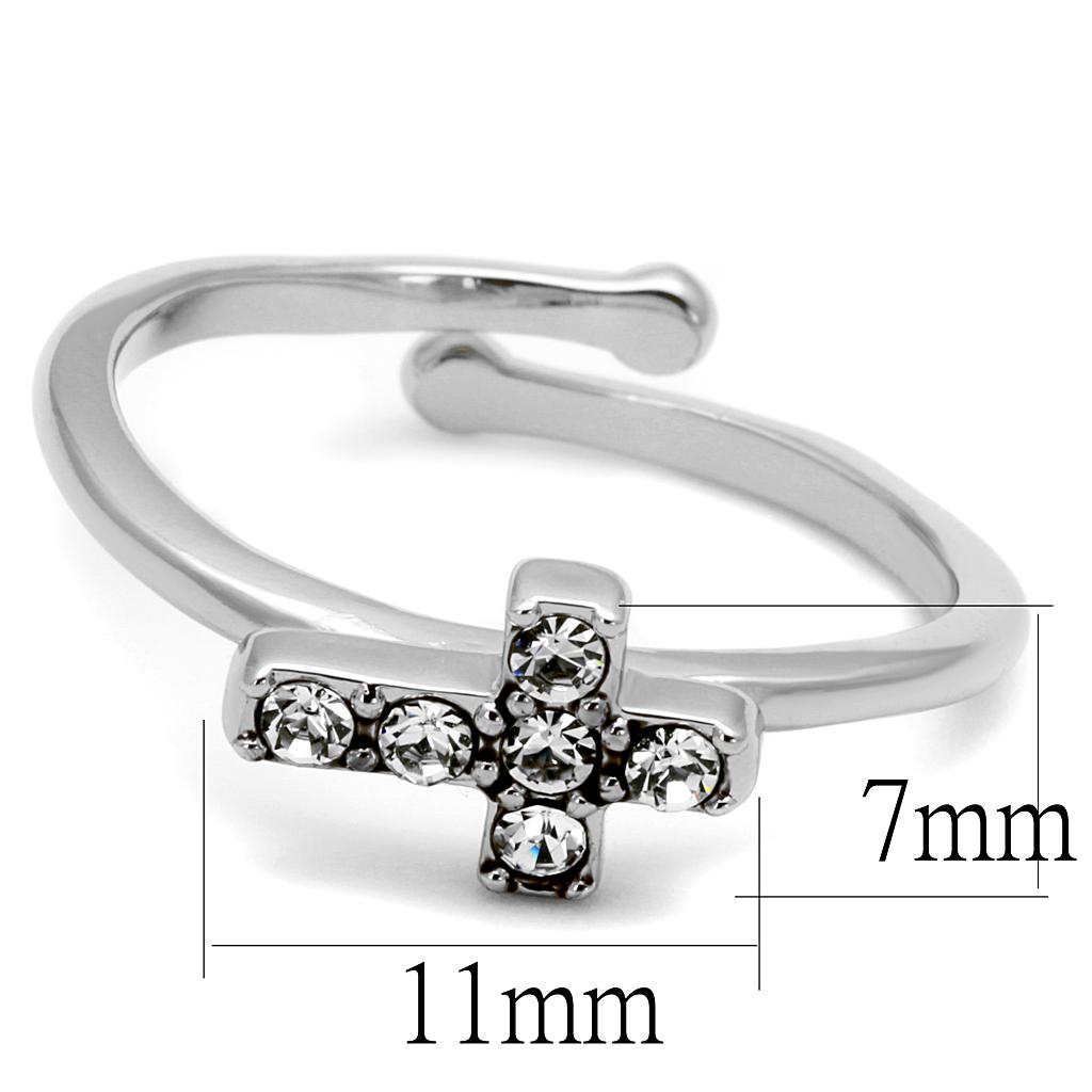 LO4043 - Rhodium Brass Ring with Top Grade Crystal  in Clear-1
