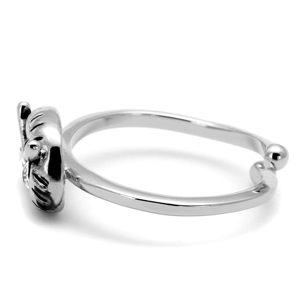 LO4049 - Rhodium Brass Ring with Top Grade Crystal  in Clear-2