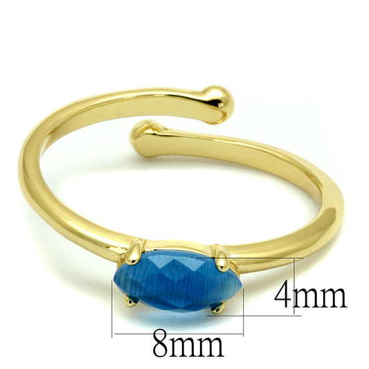 LO4064 - Flash Gold Brass Ring with Synthetic Cat Eye in Capri Blue-1