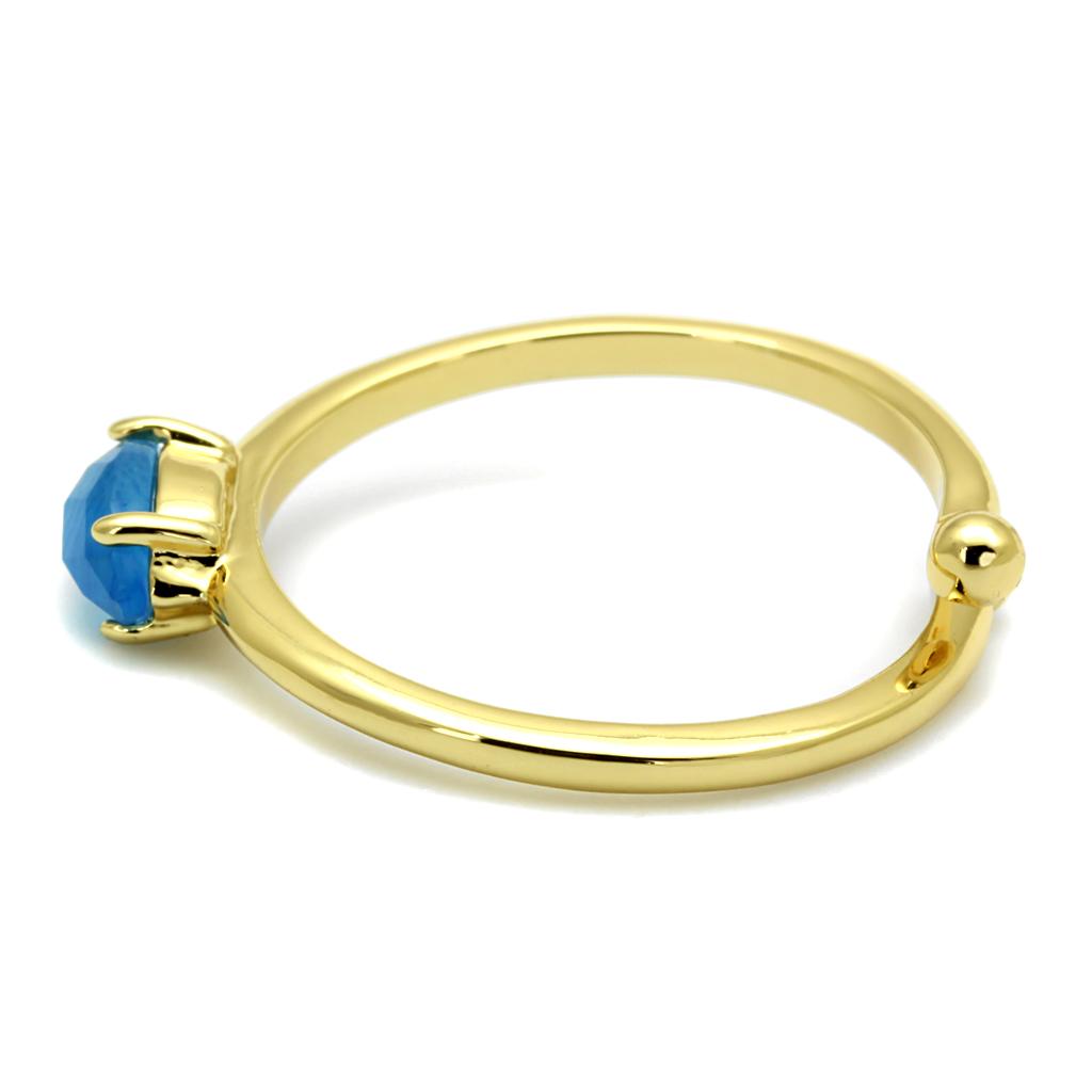 LO4064 - Flash Gold Brass Ring with Synthetic Cat Eye in Capri Blue-2