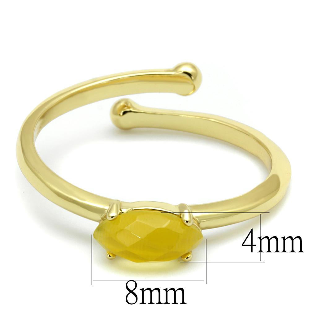 LO4066 - Flash Gold Brass Ring with Synthetic Cat Eye in Topaz-1