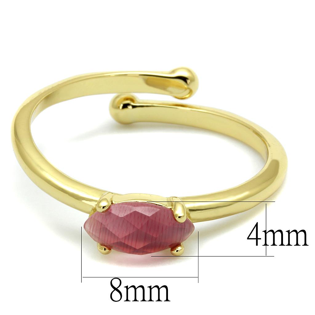 LO4069 - Flash Gold Brass Ring with Synthetic Cat Eye in Rose-1