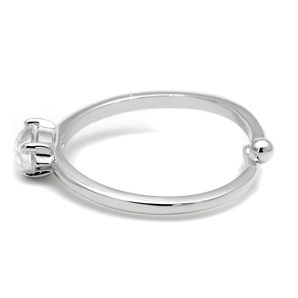 LO4070 - Rhodium Brass Ring with AAA Grade CZ  in Clear-2