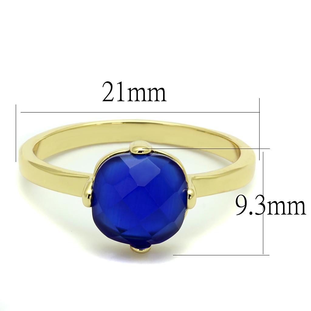 LO4072 - Flash Gold Brass Ring with Synthetic Cat Eye in Sapphire-1