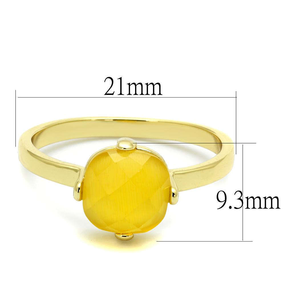 LO4074 - Flash Gold Brass Ring with Synthetic Cat Eye in Topaz-1