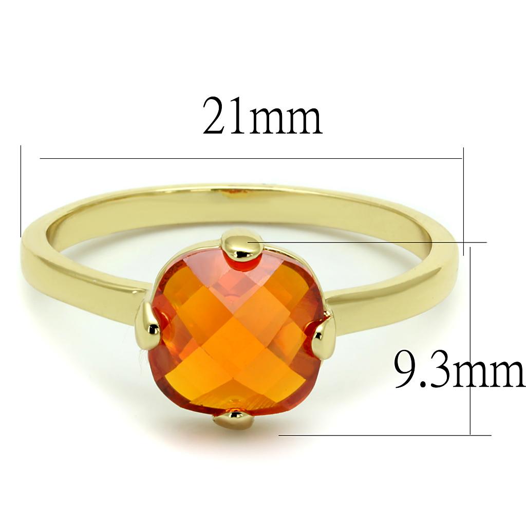 LO4079 - Flash Gold Brass Ring with AAA Grade CZ  in Orange-1