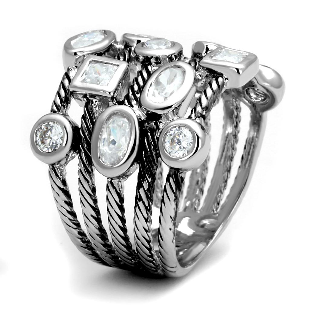 LO4083 - Rhodium Brass Ring with AAA Grade CZ  in Clear-2