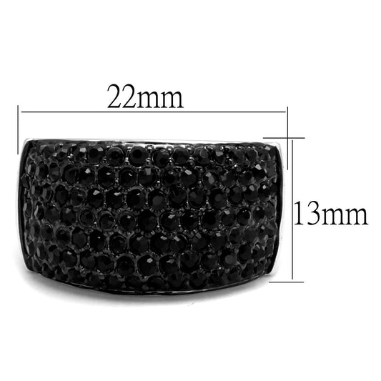 LO4086 - Rhodium+Hematite Brass Ring with Top Grade Crystal  in Jet-1