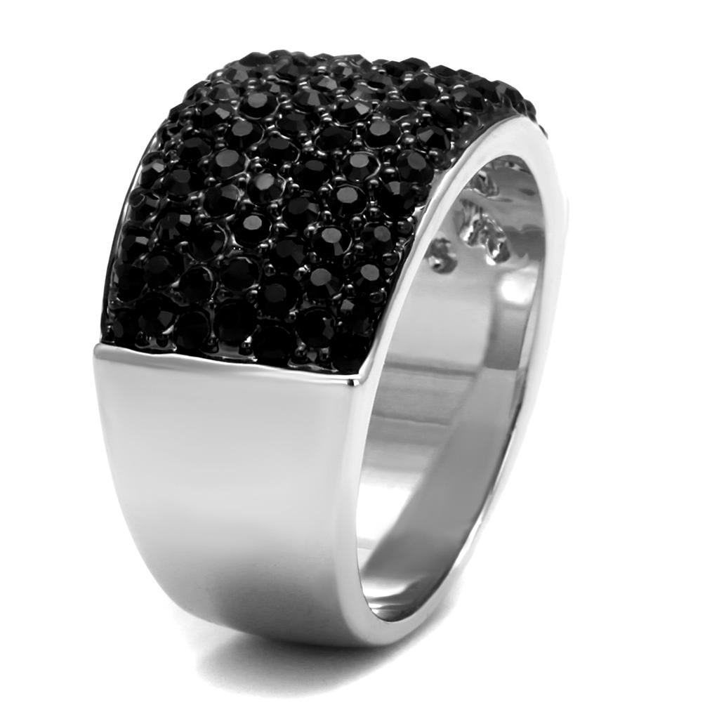 LO4086 - Rhodium+Hematite Brass Ring with Top Grade Crystal  in Jet-2