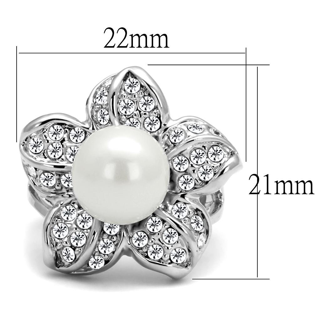LO4088 - Rhodium Brass Ring with Synthetic Pearl in White-1