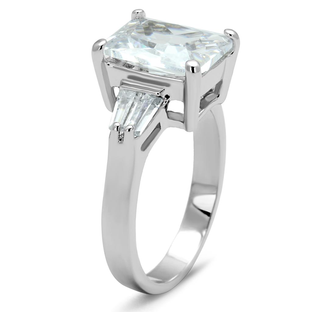 LO4091 - Rhodium Brass Ring with AAA Grade CZ  in Clear-2