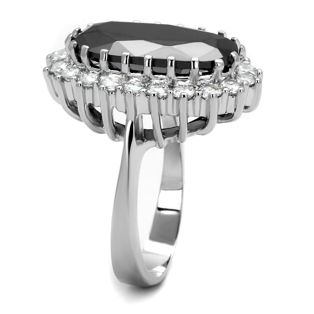 LO4094 - Rhodium Brass Ring with AAA Grade CZ  in Black Diamond-2