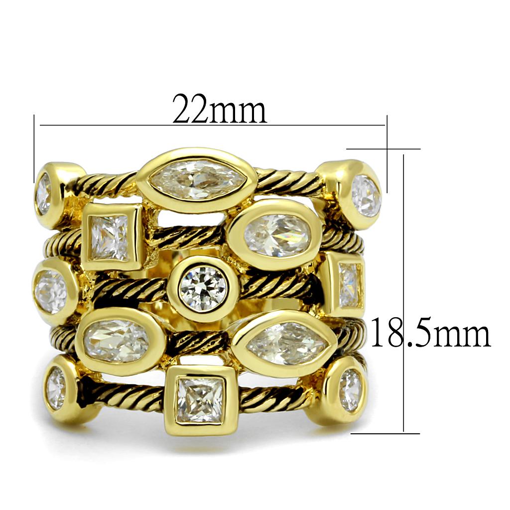 LO4096 - Gold Brass Ring with AAA Grade CZ  in Clear-1