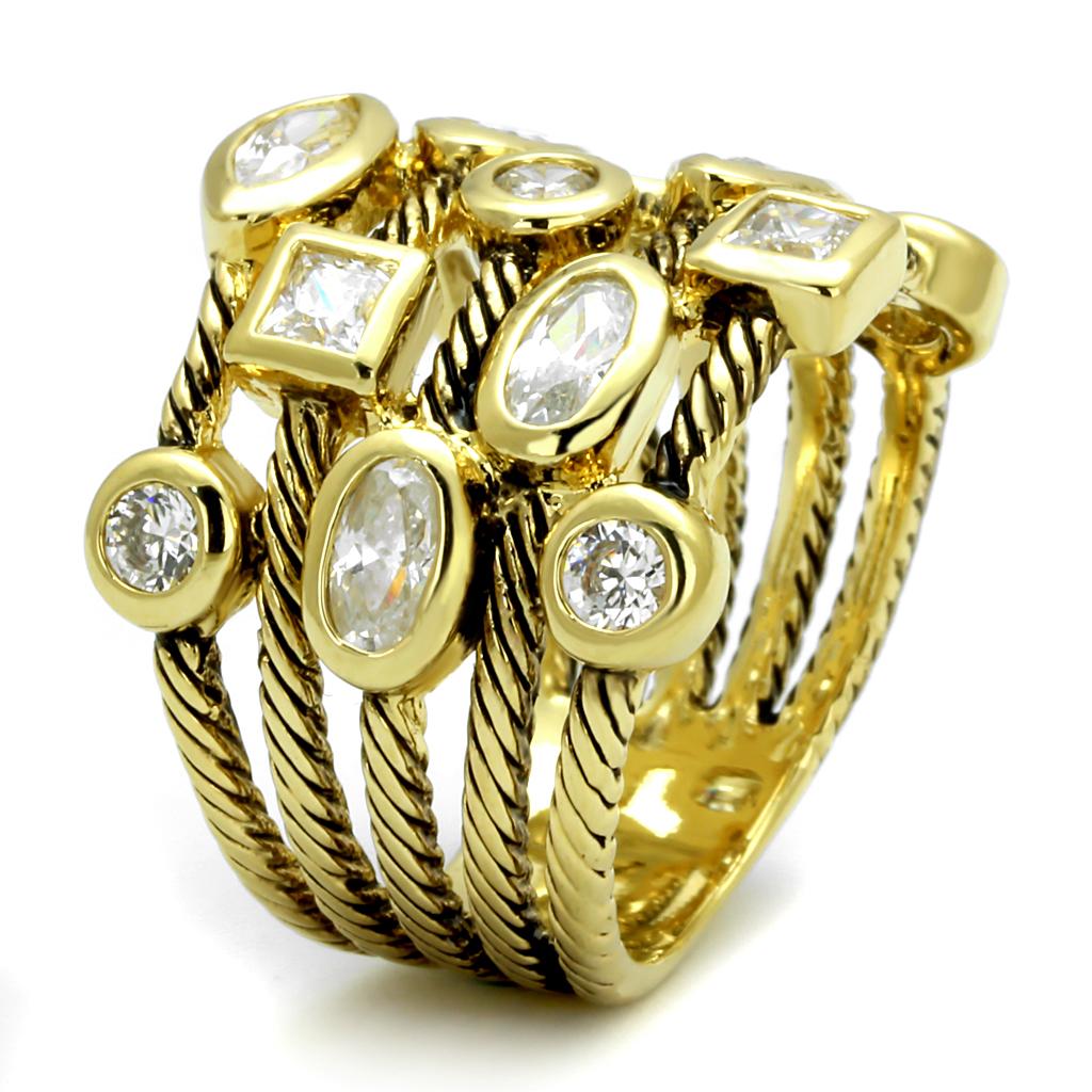 LO4096 - Gold Brass Ring with AAA Grade CZ  in Clear-2