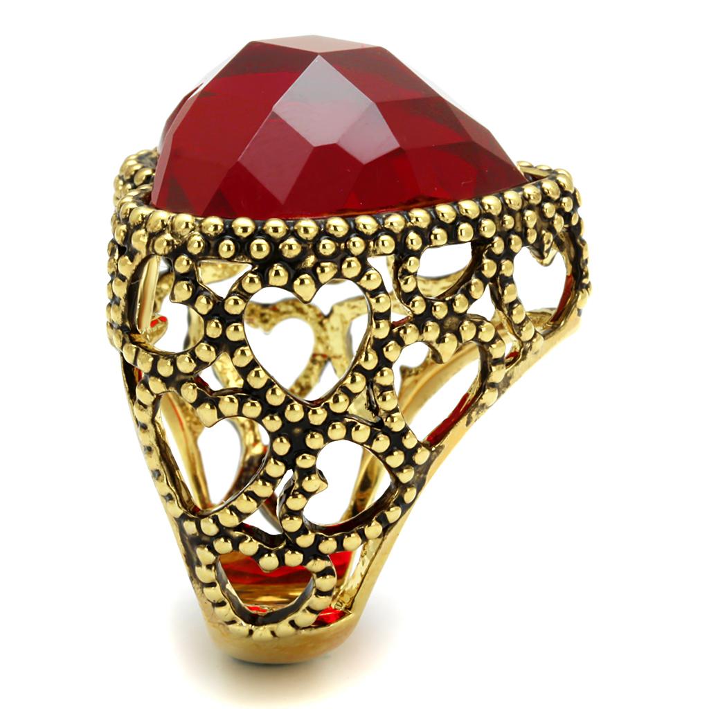 LO4102 - Gold Brass Ring with Synthetic Synthetic Glass in Garnet-2