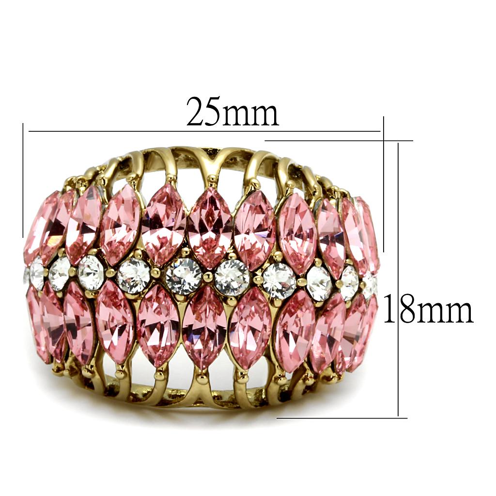 LO4108 - IP Gold(Ion Plating) Brass Ring with Top Grade Crystal  in Rose-1