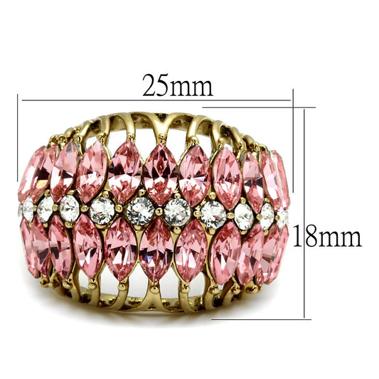 LO4108 - IP Gold(Ion Plating) Brass Ring with Top Grade Crystal  in Rose-1