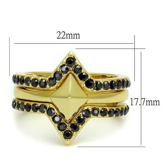 LO4113 - Gold Brass Ring with Top Grade Crystal  in Hematite-1