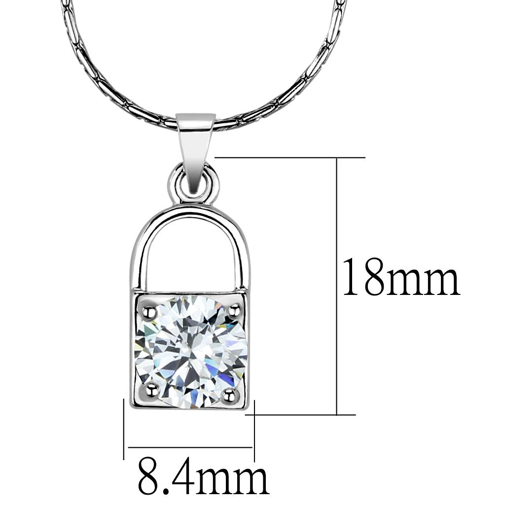 LO4150 - Rhodium Brass Chain Pendant with AAA Grade CZ  in Clear-1