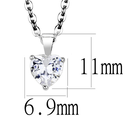 LO4171-16+2 - Rhodium Brass Chain Pendant with AAA Grade CZ  in Clear-1
