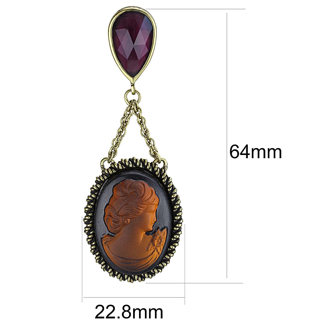 LO4182 - Antique Copper Brass Earrings with Synthetic Synthetic Stone in Smoked Quartz-1
