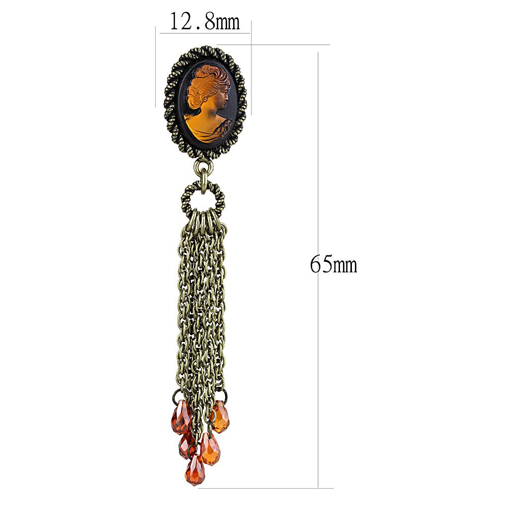 LO4185 - Antique Copper Brass Earrings with Synthetic Synthetic Stone in Smoked Quartz-1