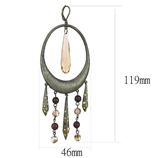 LO4192 - Antique Copper Brass Earrings with Synthetic Synthetic Glass in Champagne-1
