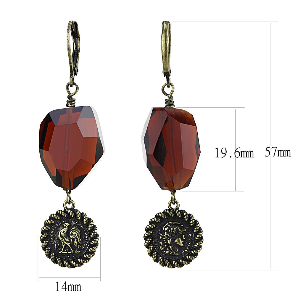 LO4193 - Antique Copper Brass Earrings with Synthetic Synthetic Glass in Garnet-1