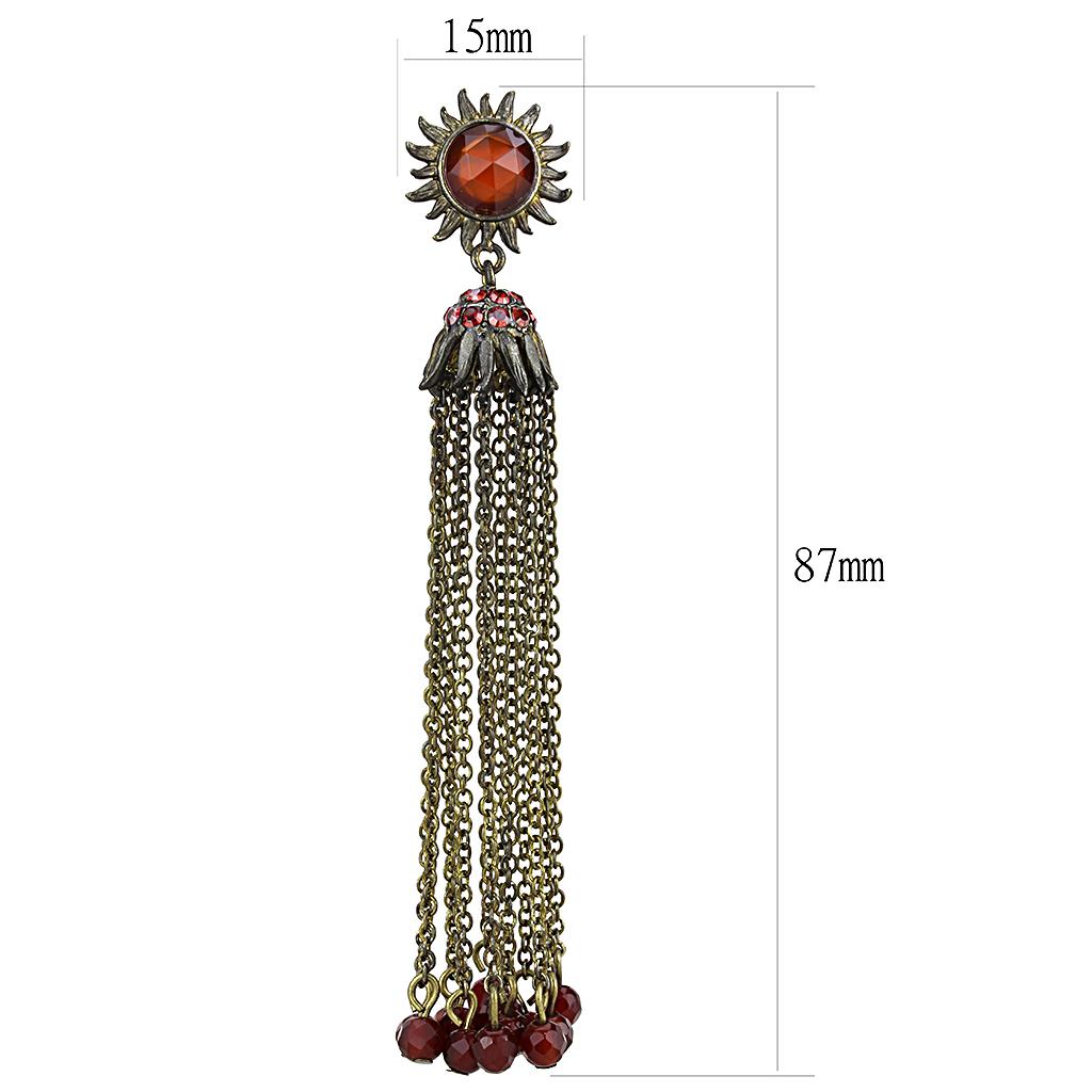 LO4197 - Antique Copper Brass Earrings with Synthetic Onyx in Garnet-1