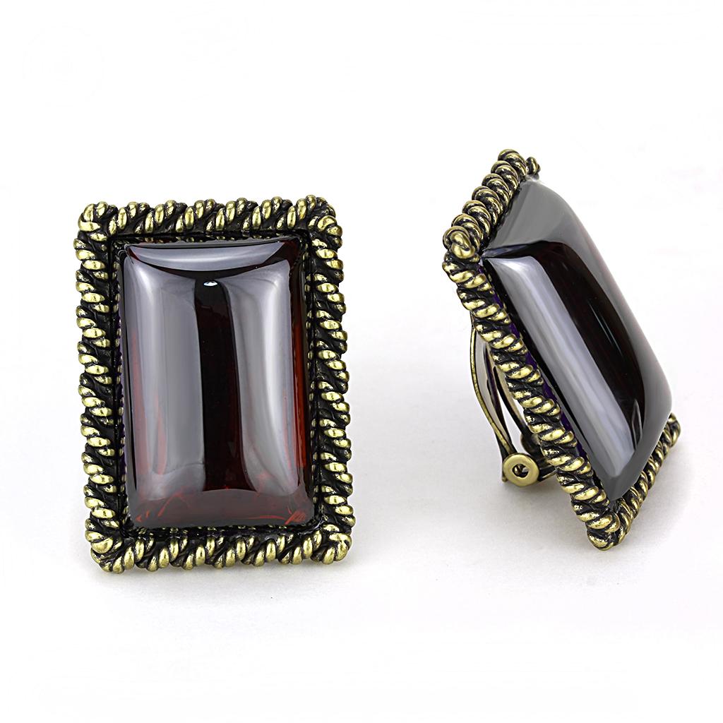 LO4203 - Antique Copper Brass Earrings with AAA Grade CZ  in Garnet-1