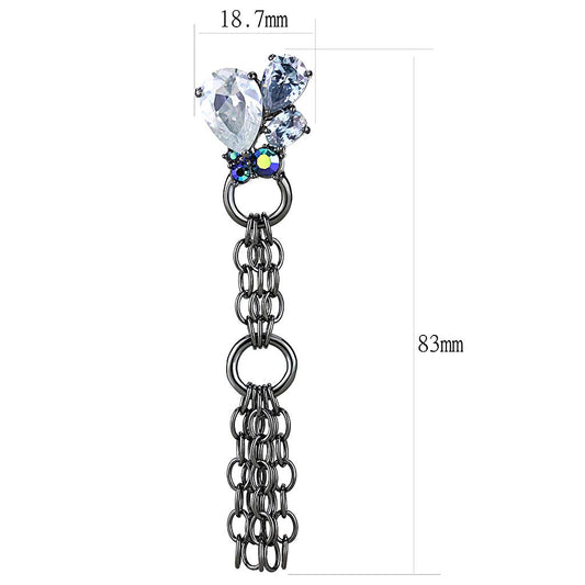 LO4204 - TIN Cobalt Black Brass Earrings with AAA Grade CZ  in Clear-1