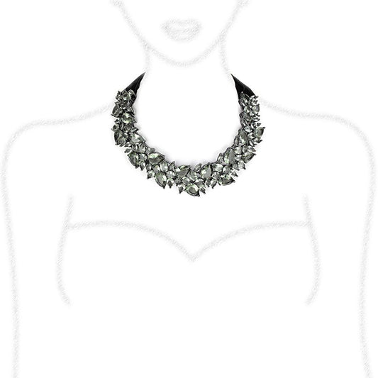 LO4208 - TIN Cobalt Black Brass Necklace with Synthetic Synthetic Glass in Black Diamond-1