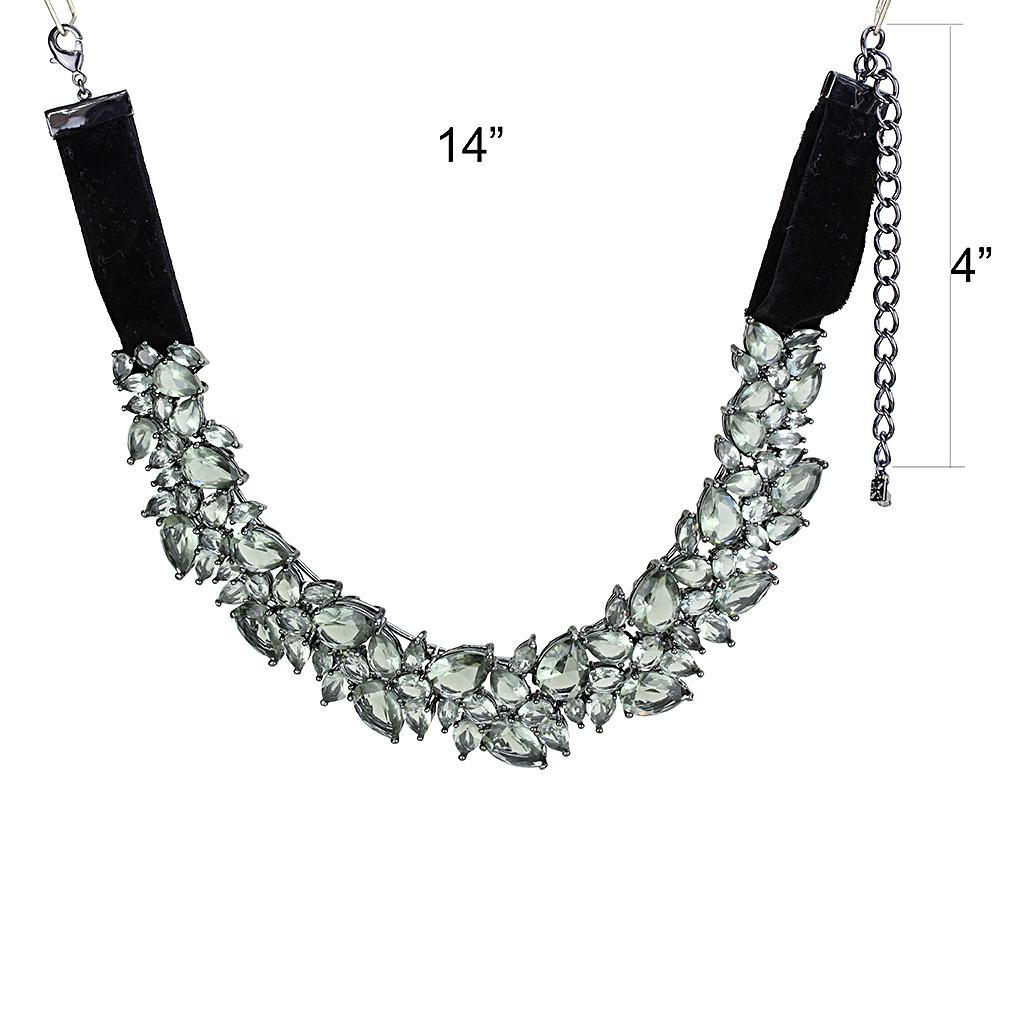 LO4208 - TIN Cobalt Black Brass Necklace with Synthetic Synthetic Glass in Black Diamond-2