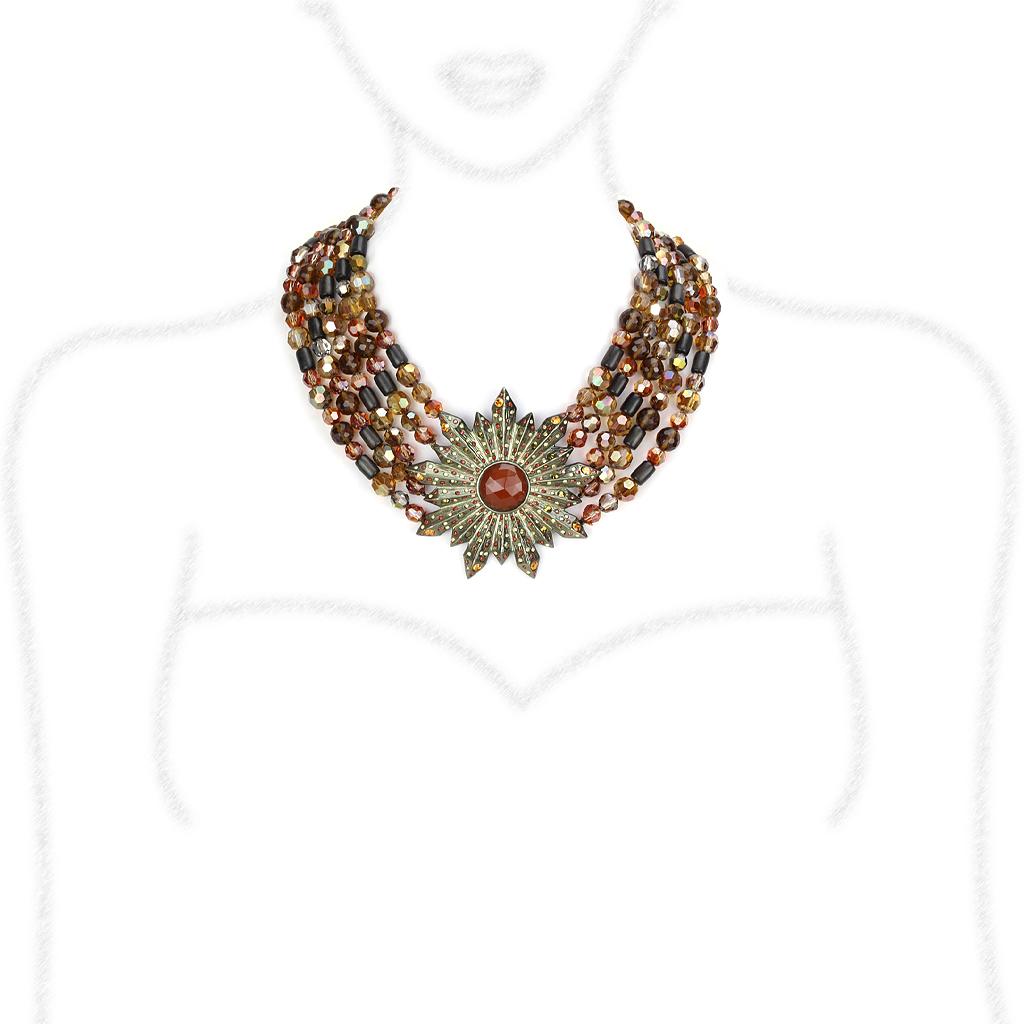 LO4210 - Antique Copper Brass Necklace with Synthetic Onyx in Garnet-1