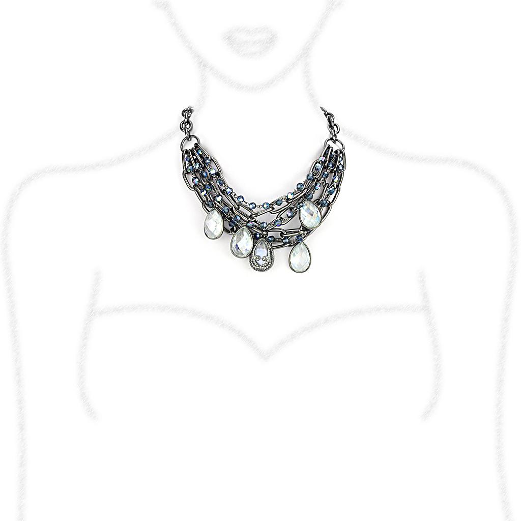 LO4211 - TIN Cobalt Black Brass Necklace with AAA Grade CZ  in Clear-1