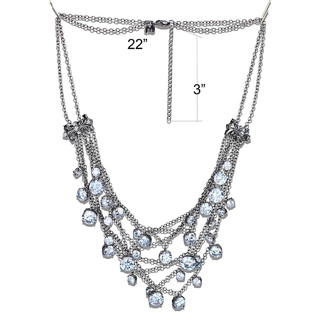 LO4217 - TIN Cobalt Black Brass Necklace with AAA Grade CZ  in Clear-2