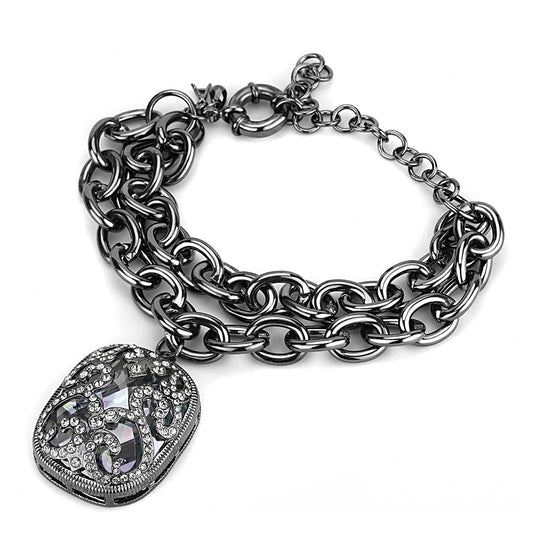 LO4222 - TIN Cobalt Black Brass Bracelet with AAA Grade CZ  in Clear-1